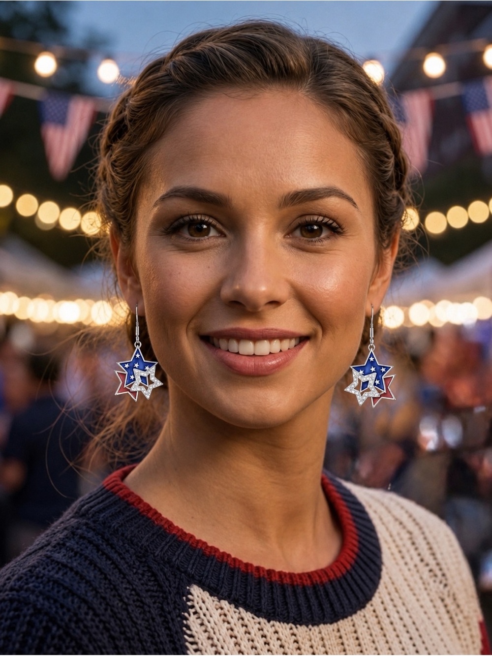 Patriotic Star Drop Earrings - Red, Silver & Blue - Picture 5 of 5